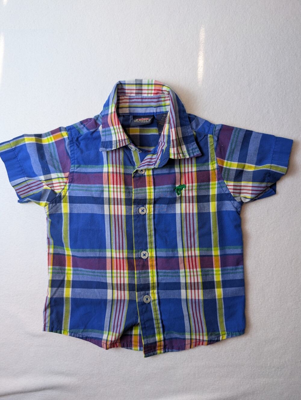 Wrangler Jeans Co. Boy's Plaid Short-Sleeve Button-Down Shirt Size 18 Months